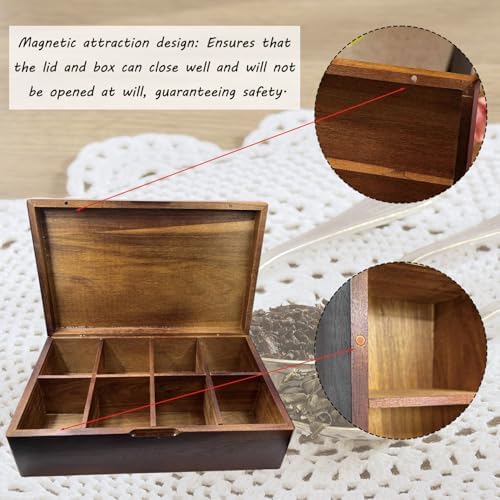 12.2'' Tea Packet Storage Box, Wooden Tea Bag Organizer, 8-Compartment Tea Holder with Rustic Design, Perfect for Kitchen or Office Use - Image 4