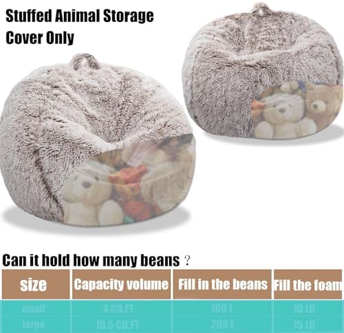 Fluffy Stuffed Animal Storage Bean Bag Chair Cover (No Filler), Faux Fur Comfy Bean Bag Cover for Organizing Plush Toys or Textile, for Adults Teens Kids Girls, Beige - Image 4