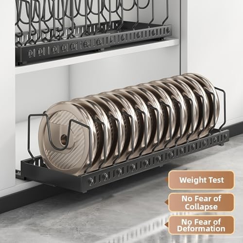 pots and pans organizer under cabinet,pot lid organizers inside cabinet holders for kitchen,Horizontal and vertical pulling modes,Can be extended and adjusted (Black horizontal pull-out) - Image 3