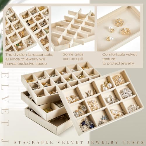 Junkin 12 Pcs Velvet Jewelry Organizer Tray, Stackable Storage - Image 3