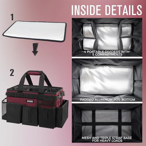 SCAVATA Wearable Cleaning Caddy Bag, Cleaning Caddy Supplies Organizer with Handle & Shoulder Straps for Housekeepers, Under Sink & Car Cleaning Tool Organizers with 4 Foldable Divider (Magenta) - Image 4