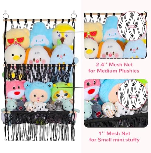 2 Tier Stuffed Animal Storage Net, Large Boho Stuffy Plushies Storage,Black - Image 5