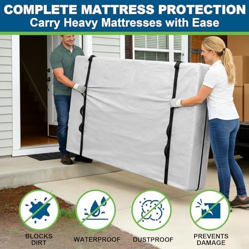 TICONN Mattress Bags for Moving, Heavy Duty Full Mattress Cover Storage Bag with Full-Around Handle and Adjustable Buckles (Clear, Full) (Pack of 8) - Image 4