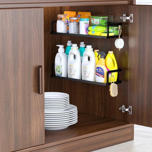 PUSDON 2-Pack 16.5" Extra Long Slim Hollowout Shower Caddy, Wall Mount Spice Rack & Bathroom Organizer, Mesh Bottom Cabinet Door Shelf Holds 50LBS - Matte Black, Hollowout - Image 5