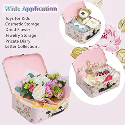 Paperboard Suitcases Set of 3 Decorative Storage Boxes With Lids, Gift Boxes With Lids For Presents, Compatible with Travel Dollhouses, Wedding Card Box or New Year Decorations (Pink Flowers) - Image 6