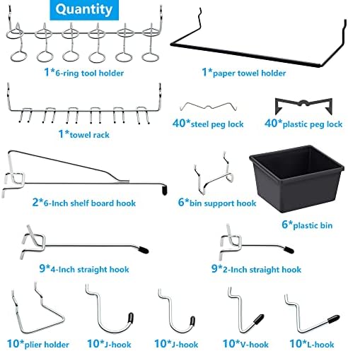 Pegboard Hooks Assortment, for Organizing Various Tools, with Pegboard Bins, 165 PCS, 80 of Which are Locks - Image 2