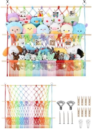 2 Tier Stuff Animal Storage Shelf Net 35x30'' Large Stuffy Storage Rainbow by iHansee