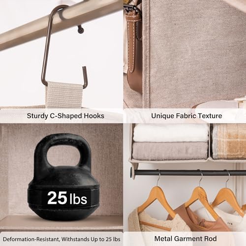 StorageWorks Hanging Closet Organizer with Rod, 4 Sections, 2 Tiers, Brown - Image 4