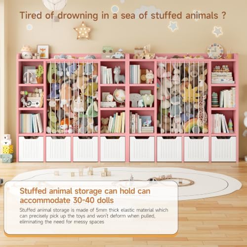 ONBRILL 3-in-1 Toy & Stuffed Animal Storage, 4 Movable Toy Chest, Pink - Image 6