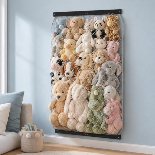 Stuffed Animal Storage Net, Elastic Stuffed Toy Holder,Door/Wall Mount Length Adjustable Hanging Soft Toy Organizer, Plushie Net for Nursery Play Room-Black Boards by VOMELON