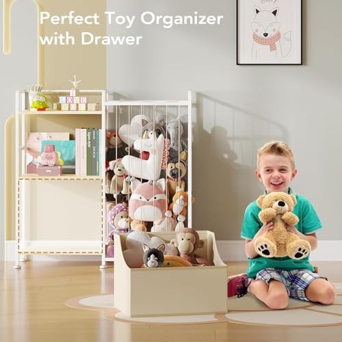 BBLIKE Toy Storage Organizer, Stuffed Animal Storage with Toy Bin, Beige - Image 4