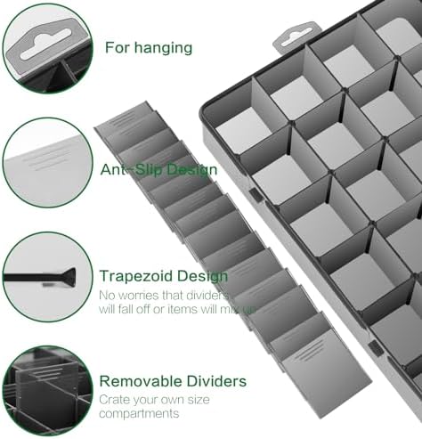 Gbivbe Large 24 Grids Plastic Organizer Box Adjustable Dividers,Clear Storage Box for Jewelry, Art DIY Crafts, Washi Tapes, Beads and Small Parts(Black,3Pack) - Image 2