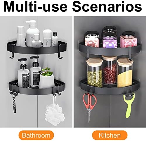 DUFU Adhesive Corner Shower Caddy with Hooks, Black, 2 Pack - Image 5