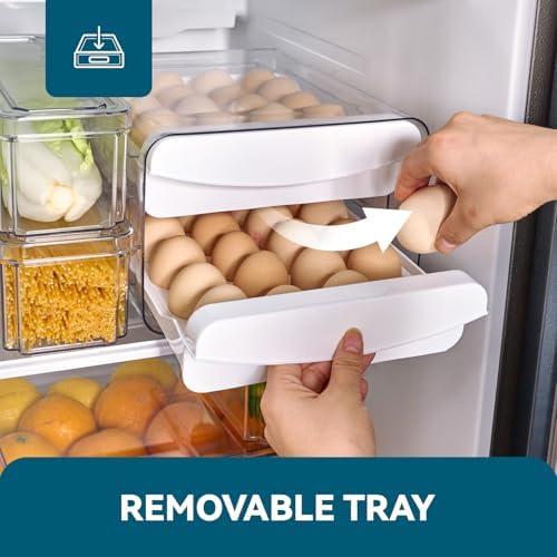 Luckore 2 Tier Egg Holder for Fridge Container for 40 Eggs with Drawer - Image 3