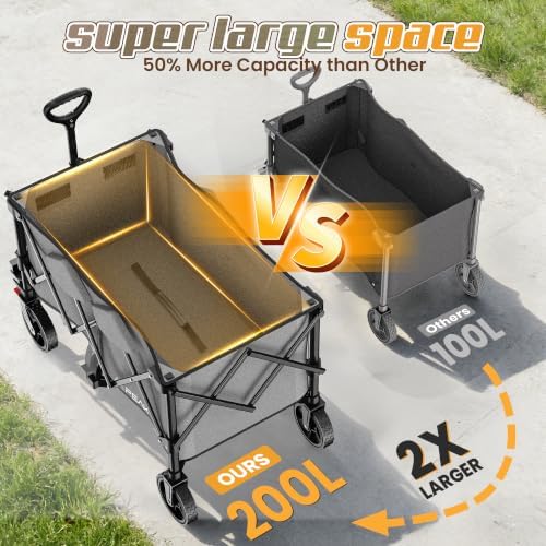 Wagons Carts Foldable,Collapsible Wagon with Wheels,450LBS Heavy Duty Beach Wagon Cart,Lightweight Portable Folding Utility Wagon Cart with Cup Holders for Camping, Garden, Sports, Grocery pcs (Gray) - Image 3