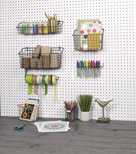 Spectrum Large Wire Basket Pegboard Wall Organizer Metal Pegboard Storage Bin Dual Mounting System for Garage Tools Workshop Supplies Craft Room Organization & Accessories, Industrial Gray - Image 5