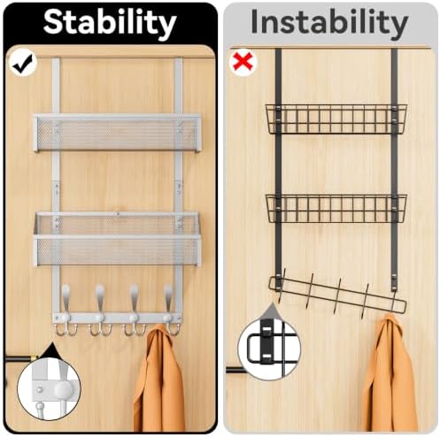 Kaiferty Over The Door Hooks Organizer, Coat Rack Over The Door Storage Hanger Towel Rack, Back of Door Storage Organizer for Bathroom,Bedroom,Kitchen,Office (Silver, 3-Tier) - Image 2
