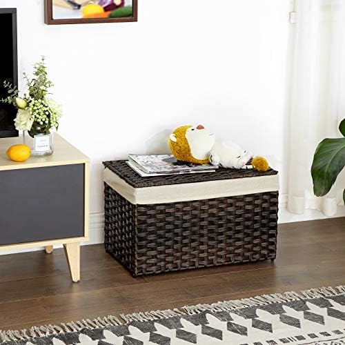 SONGMICS Woven Storage Basket with Lid, 17.2 Gallon (65L), Foldable - Image 2