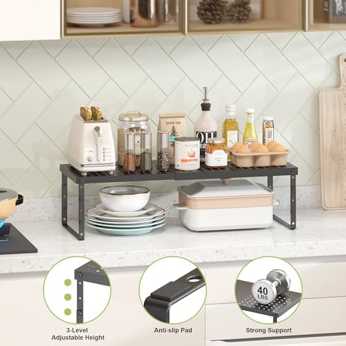 RUILALIFE Expandable Cabinet Organizer Shelf With Adjustable Height, Stackable Kitchen Countertop Organizer Rack, Adjustable Shelf Riser For Kitchen Counter, Pantry, Cupboard, Desk, Tabletop - Image 4