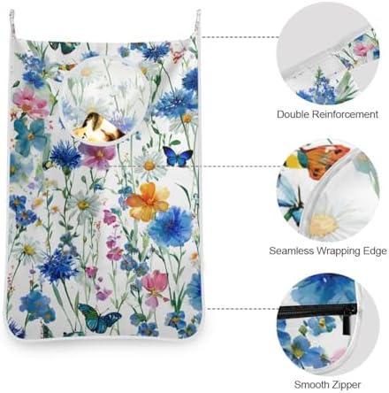 Door Hanging Laundry Hamper Bag with Free Adjustable Stainless Steel Hooks Dirty Clothes Hamper Extra Large Over the Door Laundry Hamper White Floral Daisy 29.5X20inch 2Pack - Image 5