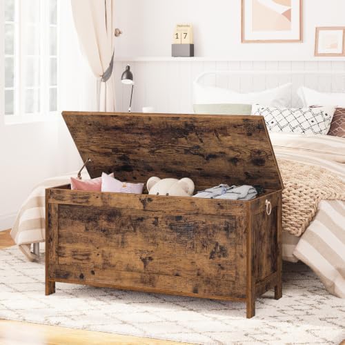 HOOBRO Toy Box, Retro Wooden Look Storage Chest with Safety Hinge, Entryway Storage Bench Supports 330 lb, 39.4 x 15.7 x 18.9 Inches Toy Chest Organizer, Easy Assembly (Rustic Brown) BF100CW01G1 - Image 4
