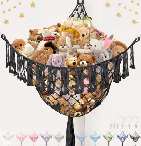 Lare Stuffed Animal Storage Hammock Corner Net - 55" W x 55" H (Black) by PrimZootyDesign