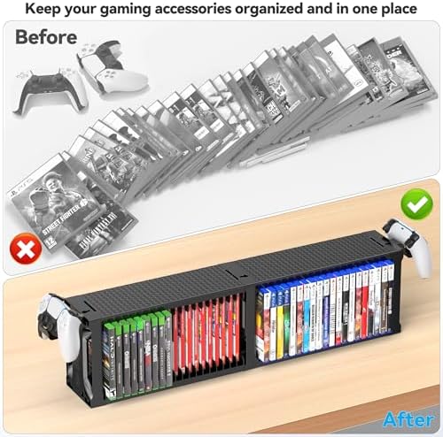 Video Game Disc Rack Tower Storage Holder Stand Universal for PS5/PS4/XBOX One/Series/NS Game, Game Organizer Shelf Display Stand for Wall Mount/Desk/Floor with Controller Holder Sega Genesis Consoles - Image 5