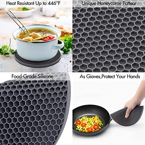 Silicone Trivets for Hot Pots and Pans, 0.31" Thick Trivet Mat for Hot Dishes Set of 4, Heat Resistant Durable Flexible Silicone Mat Pot Mat for Countertop, Easy to Wash and Dry, Dark Gray - Image 3