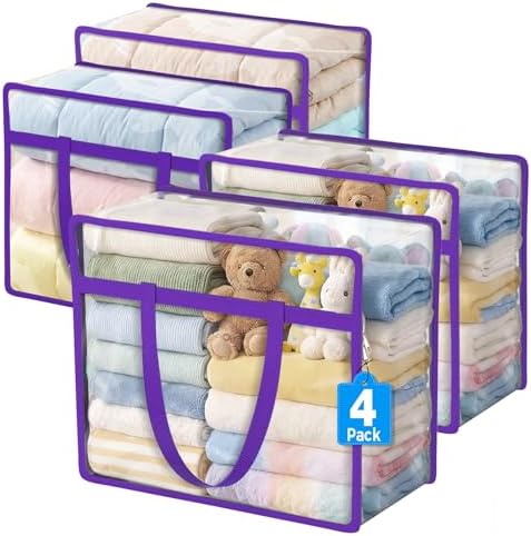 4 Pack Clear Storage Bags for Clothes, 45L Closet Organizers and Storage by BuddingJoy-BuildaJoyfulLifeforYou