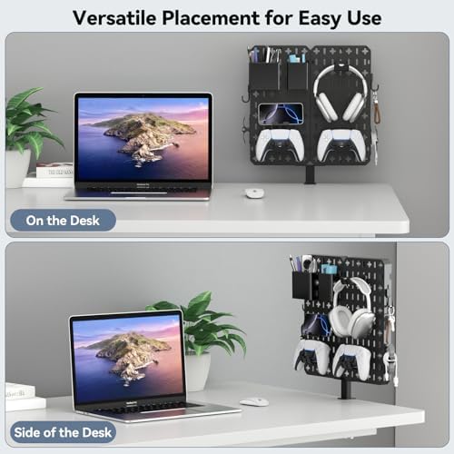KDD 7 in 1 Clamp-on Desk Pegboard - No Drill Desk Side Storage with Phone Stand/Pen Holder/Storage Box/Headset & Controller Holder/Hooks, Detachable Gaming Pegboard for Office & Home Desktop Organizer - Image 4