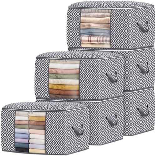100L 6 Pack Storage Bags, Foldable Clothes Bins with Clear Window, Gray by StorageTastic