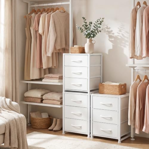 2-Pack Stackable 3-Tier Storage Drawers (6 Drawers Total), Small Dresser for Closet, Narrow Fabric Dresser with Wooden Top & Metal Frame, Freestanding Closet Organizer Tower for Bedroom, Living Room - Image 2
