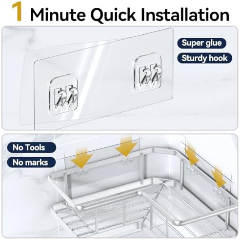 YASONIC Corner Shower Caddy Adhesive, 100% Rustproof Shower Organizer with Soap and Troothbrush Holder, No Drill Shower Shelf for Inside Shower, Wall-Mounted Shower Storage for Homes (5 Pack, Silver) - Image 6