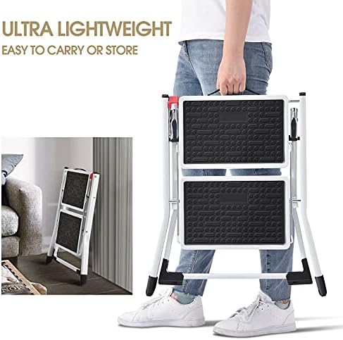 KINGRACK Folding Step Ladder, 2 Step Foldable Step Stool with Handle,White - Image 3