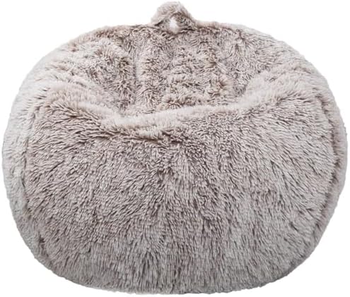 Fluffy Stuffed Animal Storage Bean Bag Chair Cover (No Filler), Faux Fur Comfy Bean Bag Cover for Organizing Plush Toys or Textile, for Adults Teens Kids Girls, Heather Camel - Image 2