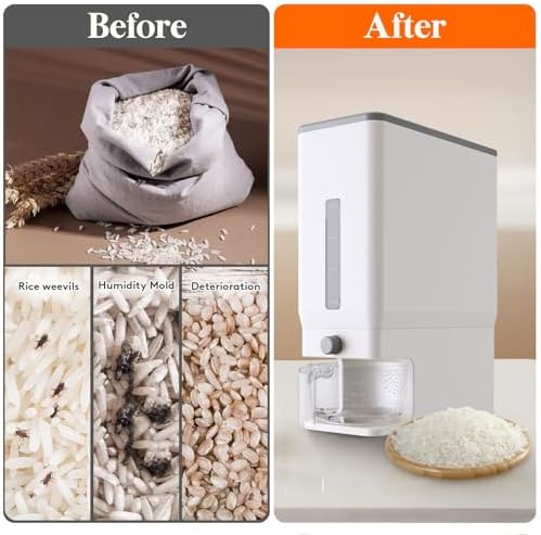 Lifewit Rice Container 27 Lbs, One-Press Dispenser with Measuring Cup - Image 5