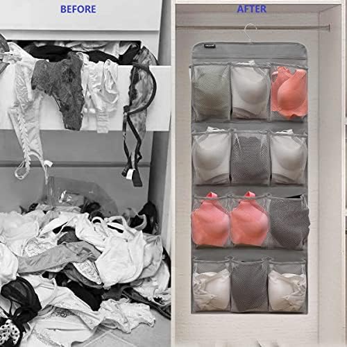 Dual Sided Hanging Shoe Organizer for Closet with Rotating Hanger Hanging Shoe Rack Holder with 24 Large Pockets (Grey-Mesh Pockets) - Image 4