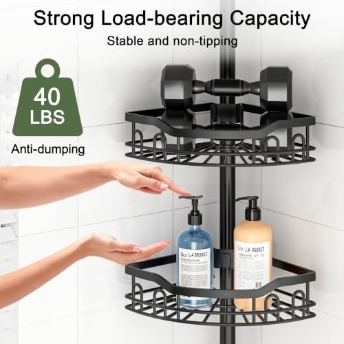 Corner Shower Caddy Tension Pole 4 Tier Stainless Steel Bathroom Organizer Shelves for Inside Shower Bathtub Shampoo Storage,26 to 120 Adjustable Standing Rack with Towel Rack - Image 3