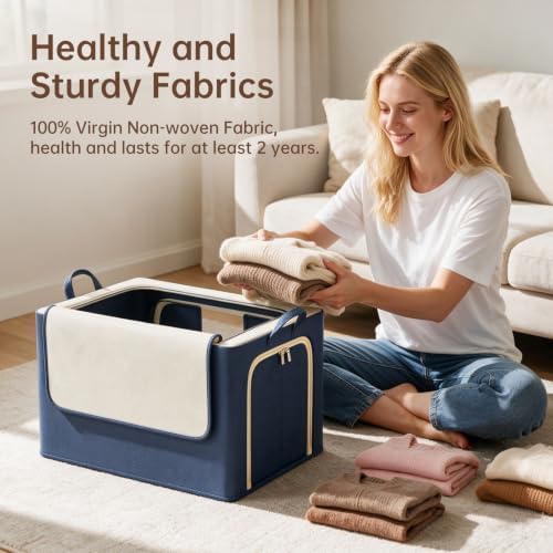 Clothes Storage Bins, 3 Openings, 66L, Navy Blue - Image 5