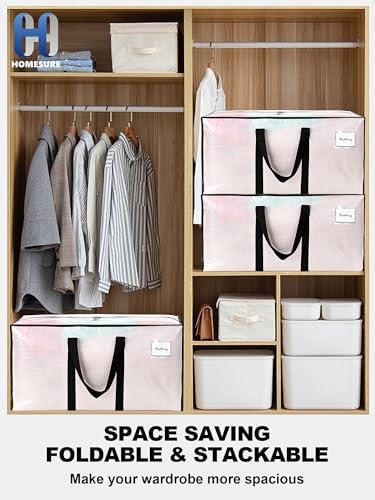 HOMESURE8 Pack 40 Gal Large Strong Moving Bags with Zippers & Carrying Handles - Water-Resistant - Heavy Duty Storage Tote for Space Saving, Fold Flat, Alternative to Moving Box (Semi-Transparent) - Image 6