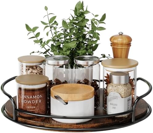 LAMU Lazy Susan Organizer, 9'' Lazy Susan Turntable for Cabinet, Table Top, Kitchen, Countertop, Bathroom, Pantry, Spice Organization, Wooden,1 Pack by YourHome-OrganizationHelper