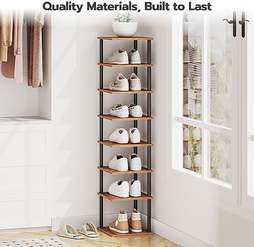 HOOBRO Vertical Shoe Rack, 8-Tier Narrow Shoe Shelf, Shoe Storage Organizer for Small Space, 11" L x 11" W x 53" H, Closet, Entryway, Hallway, Bedroom, Rustic Brown and Black BF22XJ01 - Image 3