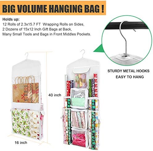 SumDirect Double-Sided Gift Wrap Organizer - White Hanging Wrapping Paper Gift Bag Storage Holder Pockets - Image 4