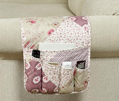 Brilliant Sunshine Pink Rosette & Stripe Couch Armrest Organizer, 35"×13" by BrilliantSunshine