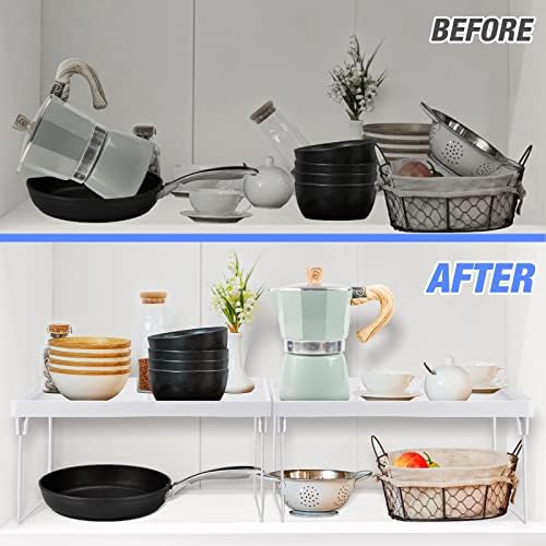 NiHome 2-Pack Stackable Plastic Kitchen Storage Shelf Foldable Rack, White - Image 4