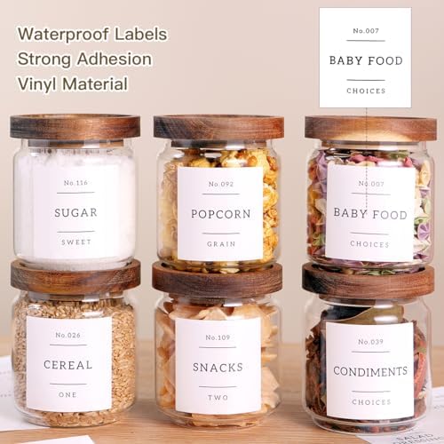 6 Set Glass Pantry Storage Jars with Acacia Airtight Lid - 15oz Thicken Glass Kitchen Canisters with 132 Pantry Labels - Clear Glass Food Storage Containers with Wood Lid for Tea,Sugar,Spice,herbs - Image 3