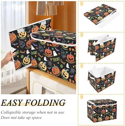 Halloween Ghost Pumpkin Ghosts Storage Bins with Lids and Carrying Handle,Foldable Storage Boxes Organizer Containers Baskets Cube with Cover for Home Bedroom Closet Office - Image 4