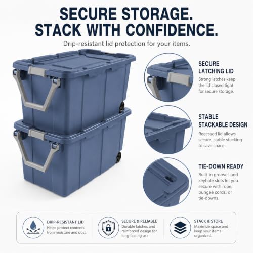 40 Gal Wheeled Storage Bin with Latching Lid 2-Pack,Blue - Image 2