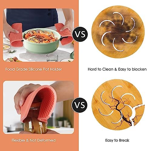 4 Pack Trivets for Hot Dishes, Silicone Pot Holders Hot Pads for Kitchen, Silicone Trivets for Hot Pots and Pans, Hot Plates to Protect Table Quartz Countertops Heat Resistance to 450°F, Nordic Orange - Image 4