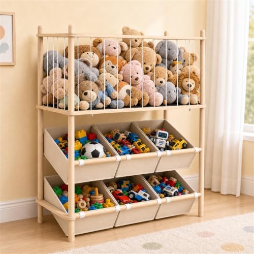 EAQ 2-in-1 Stuffed Animal Storage & Toy Organizer for Kids Rooms, 6 Bins by EAQ